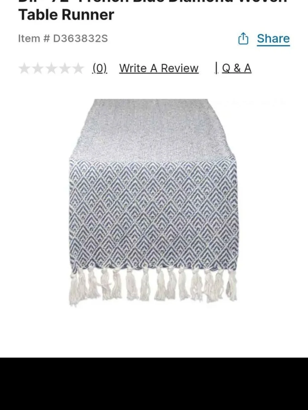 NWOT Blue Diamond Woven Diamond Table Runner with Fringe 72